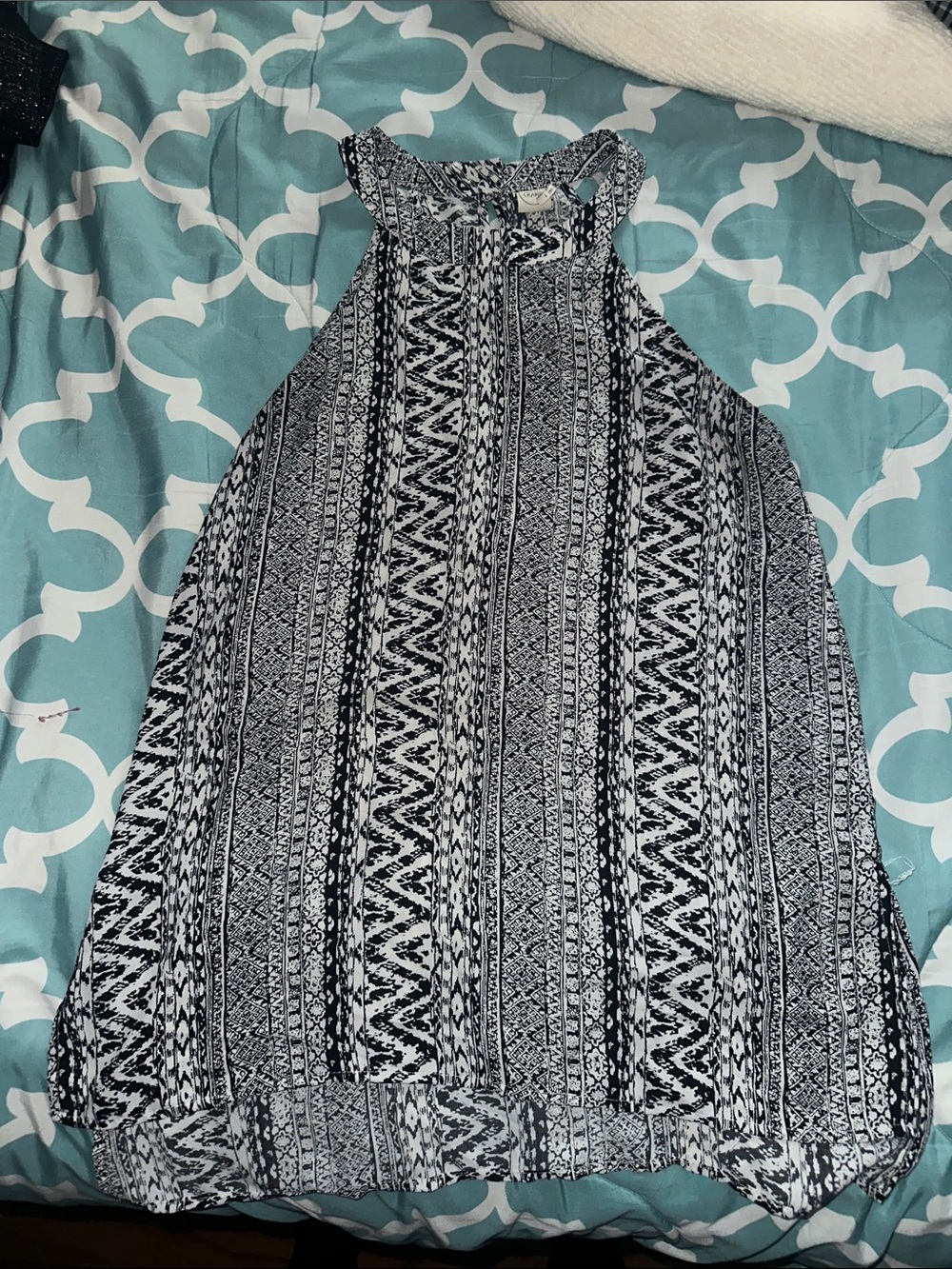 Black & White Patterned Halter Dress